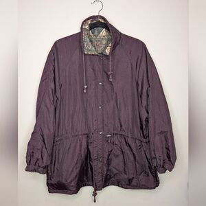 Vintage Reversible Purple Green Patterned Large Women's Snap Up Jacket